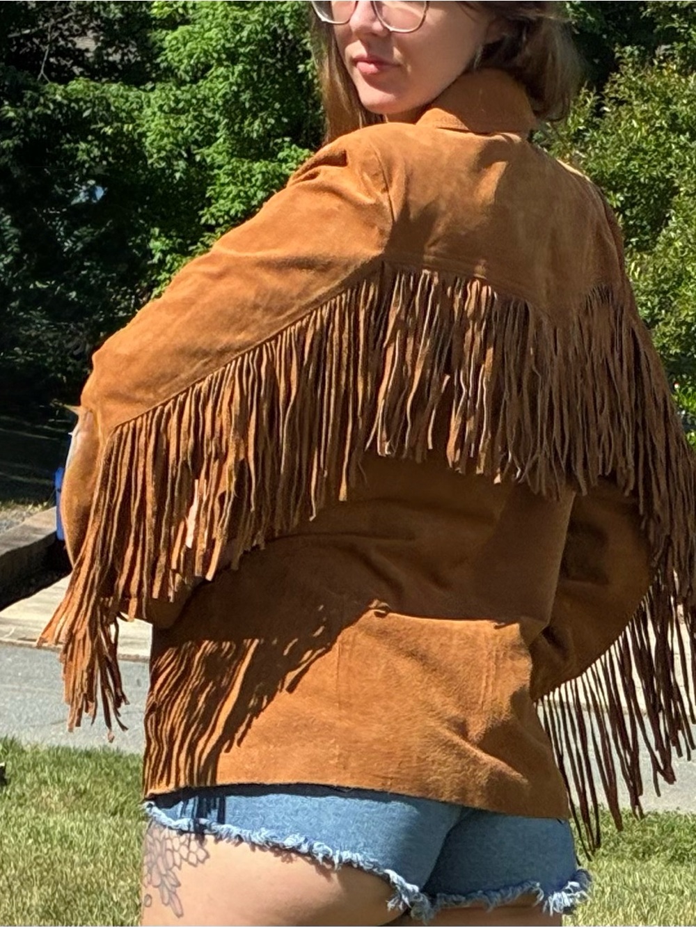 Vintage 90s Gallery XL Leather Fringe Jacket Western Rodeo Cowgirl Festival Y2K